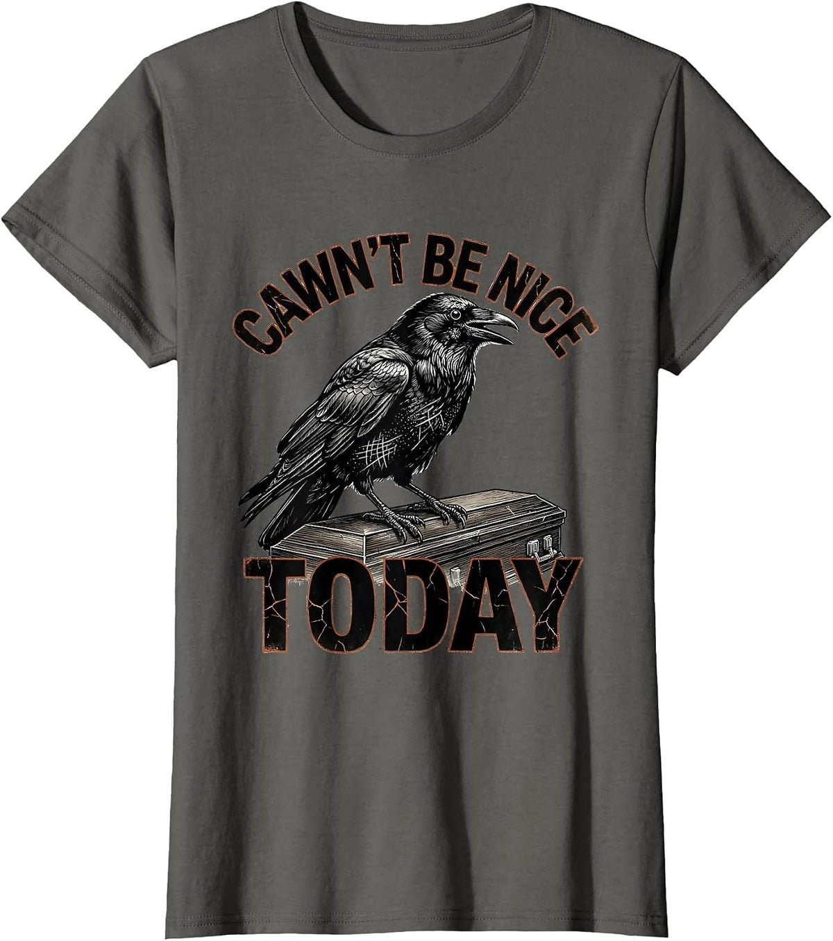 Women's Cawn't Be Nice Today Distressed Crow Dark Humor Gothic T-Shirt - Asphalt Grey