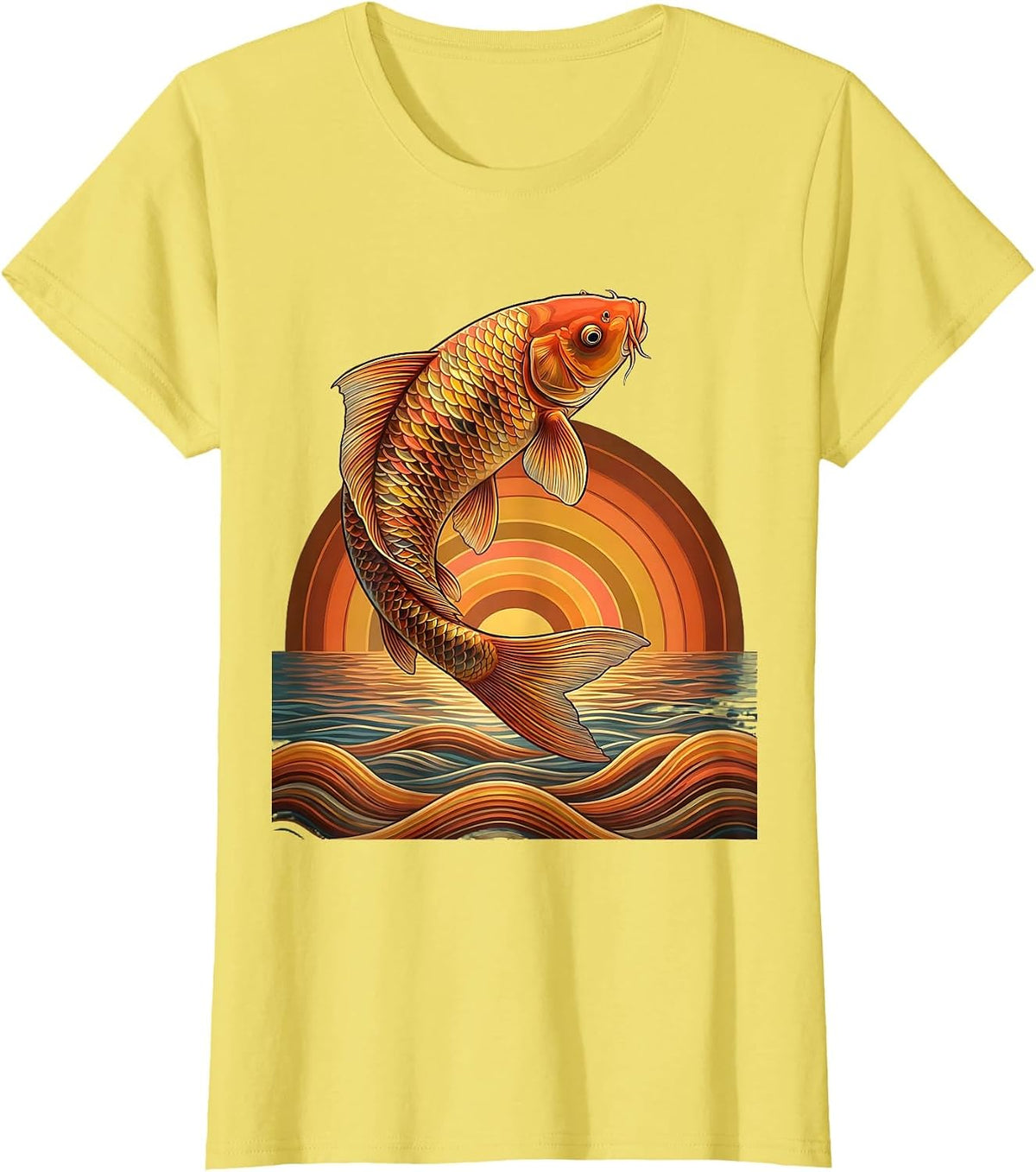Women's Rainbow Koi Fish Leaping From Water Illustration T-Shirt - Lemon Yellow