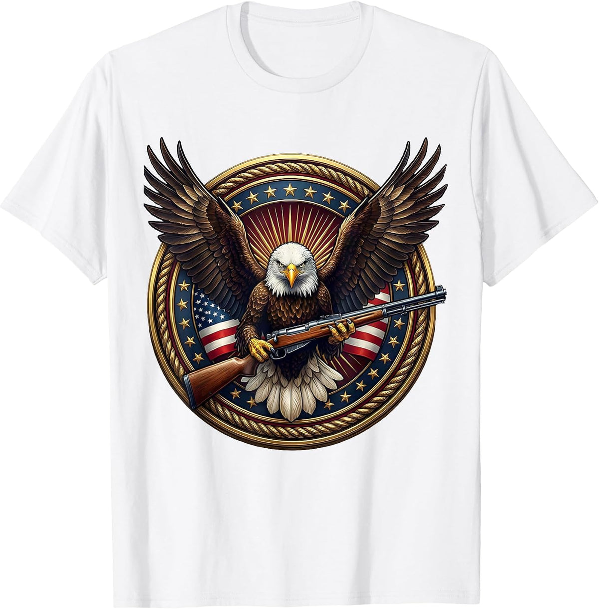 Men's Bald Eagle Clutching Rifle 2nd Amendment Graphic T-Shirt - White