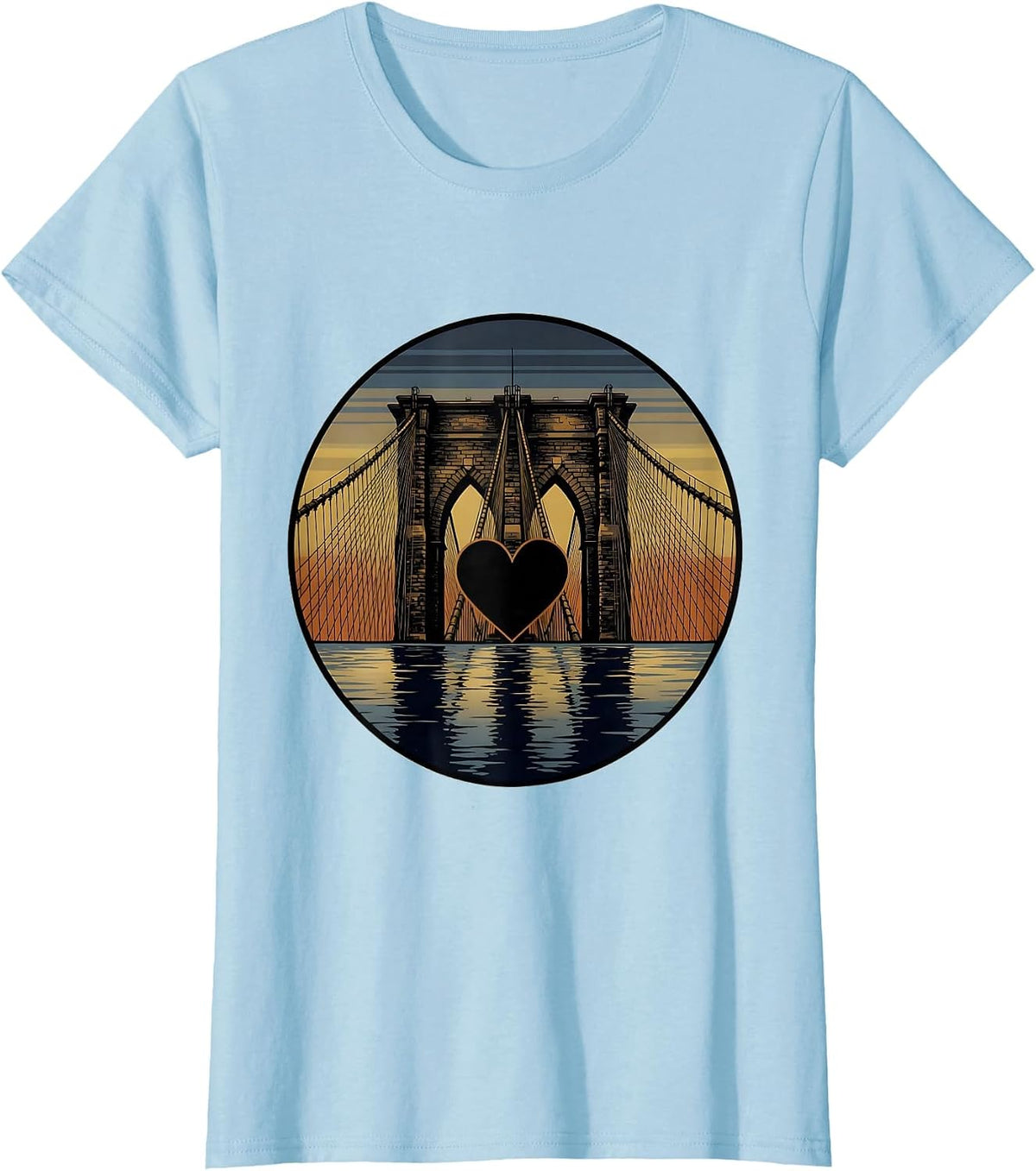 Women's Brooklyn Bridge Dusk Cables New York Graphic T-Shirt - Baby Blue