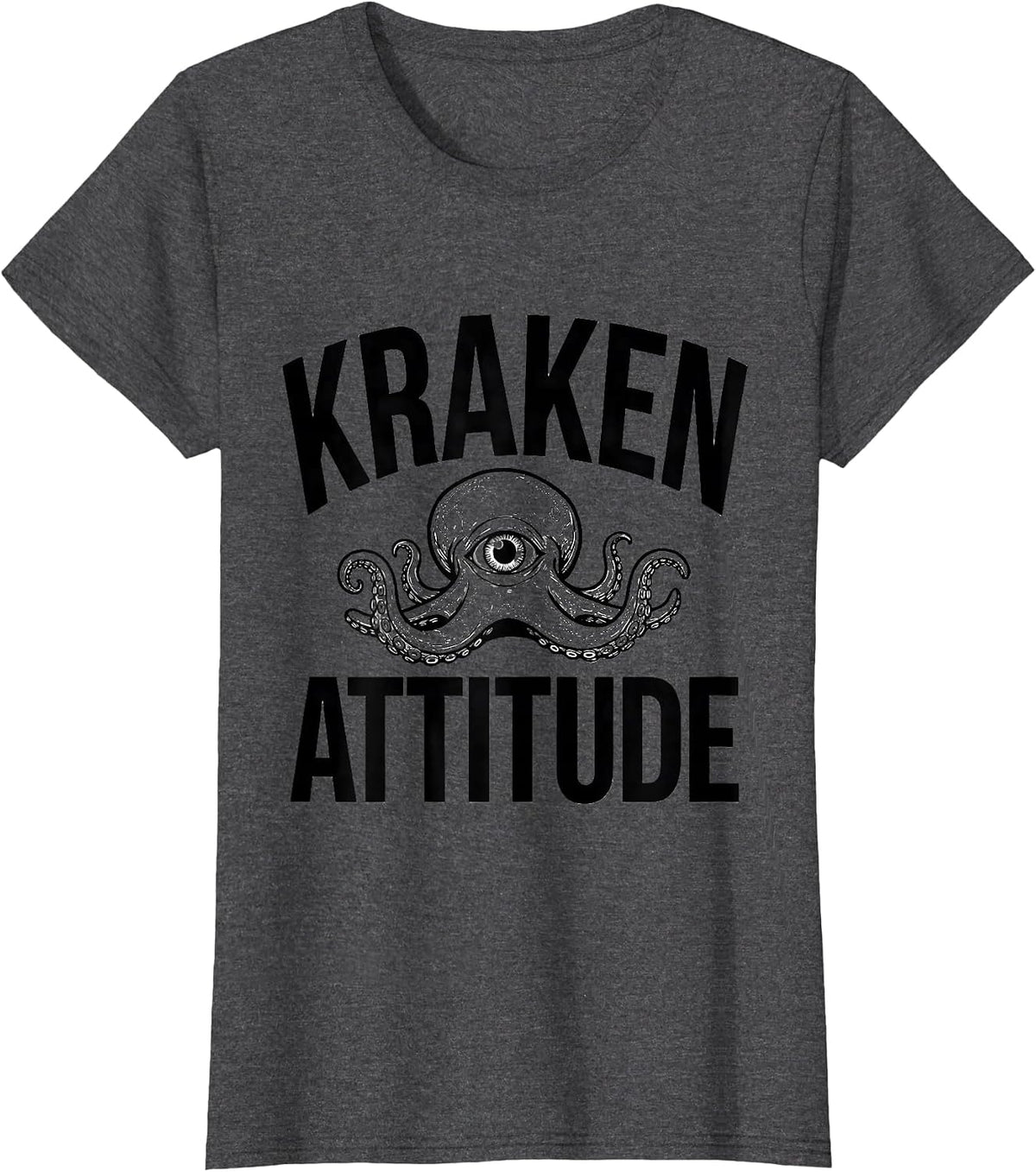 Women's Kraken Attitude Vintage Octopus Line Art Sea Creature Gift T-Shirt - Dark Heather Grey