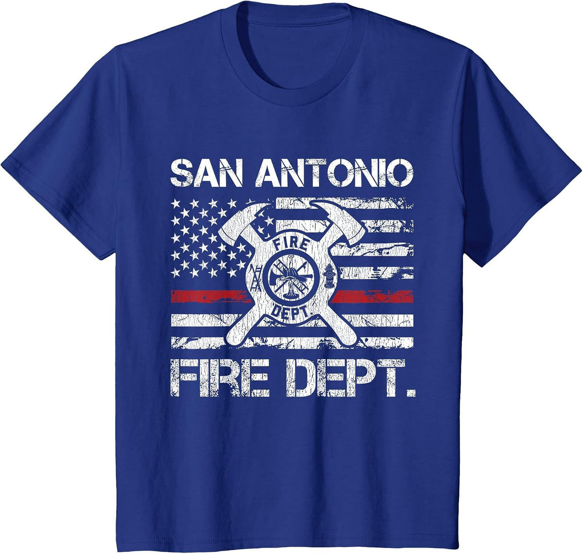 San Antonio Texas Fire Department Thin Red Line Fireman T-Shirt - Royal Blue