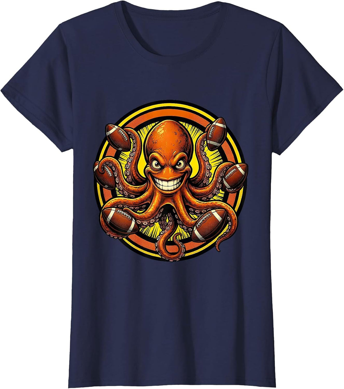 Women's Octopus Football Juggler Graphic Tee T-Shirt - Navy Blue