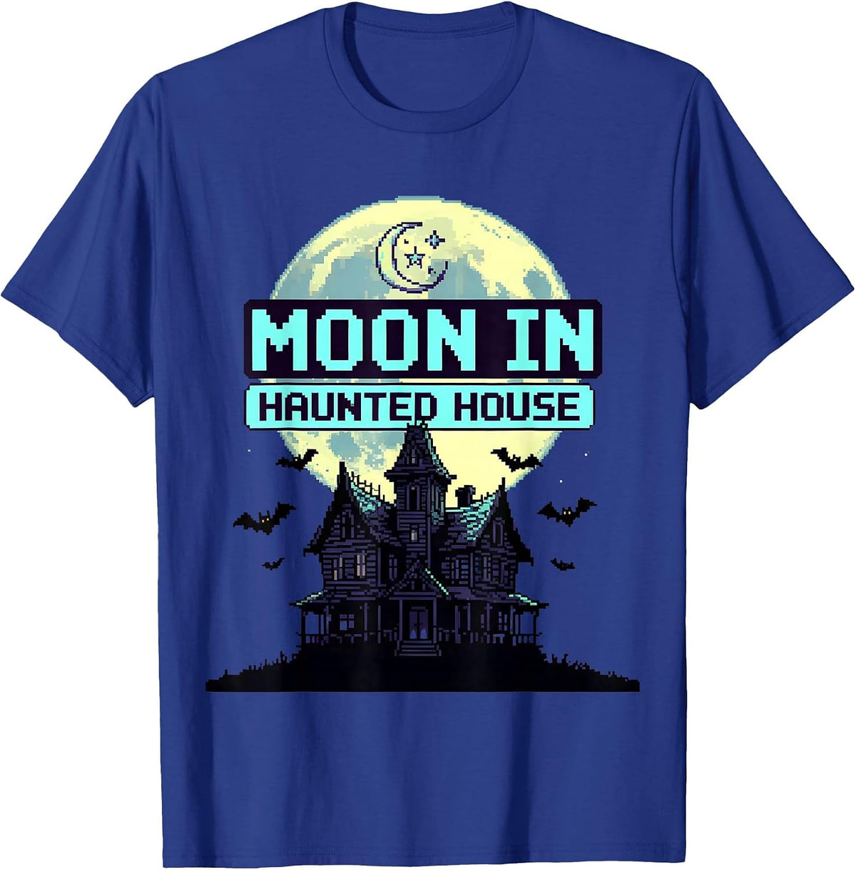 Moon in Haunted House Halloween Astrology Design T-Shirt - Royal Blue