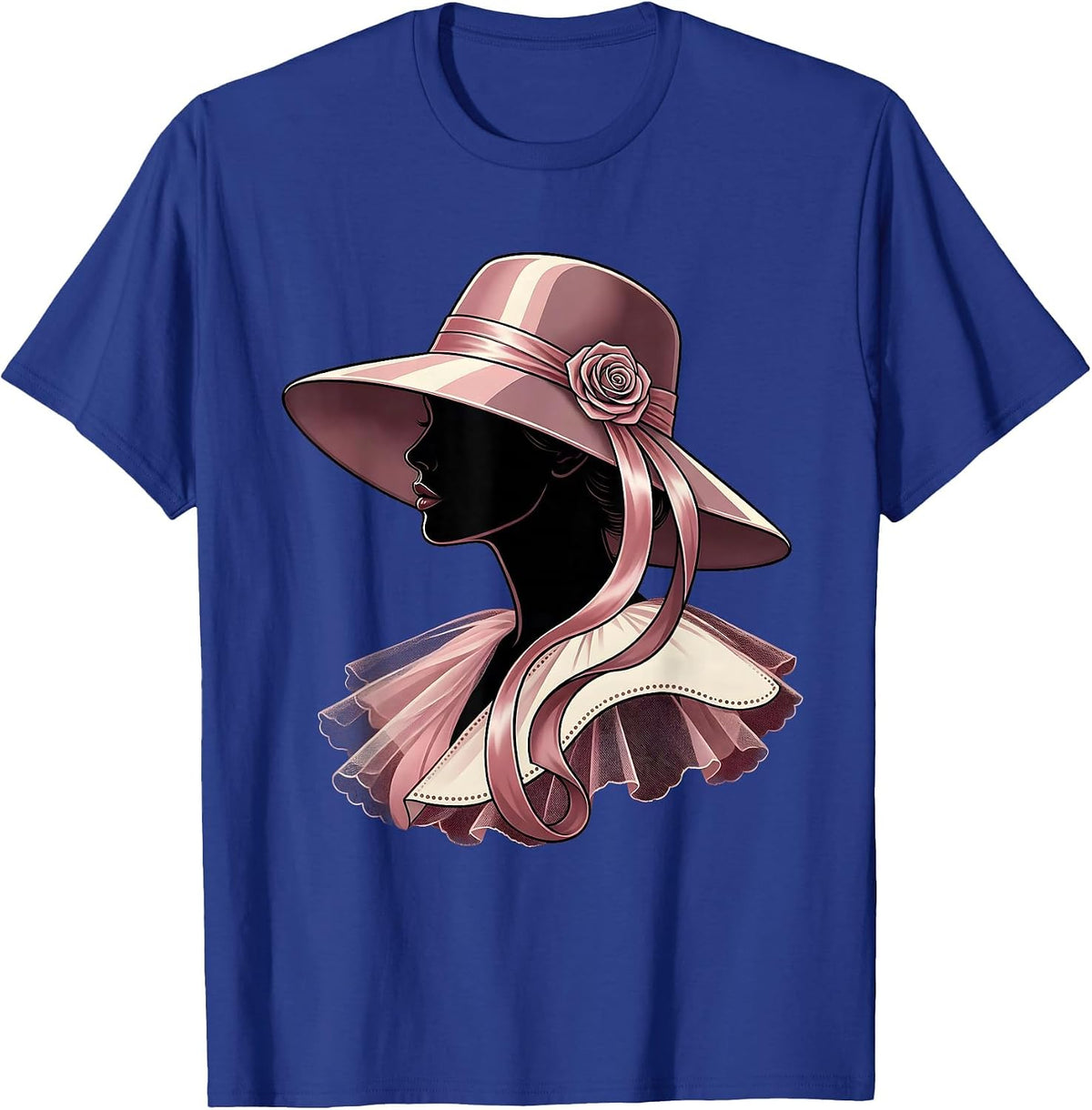Gigi Elegant Wide-Brim Hat Profile Illustration T-Shirt - Royal Blue