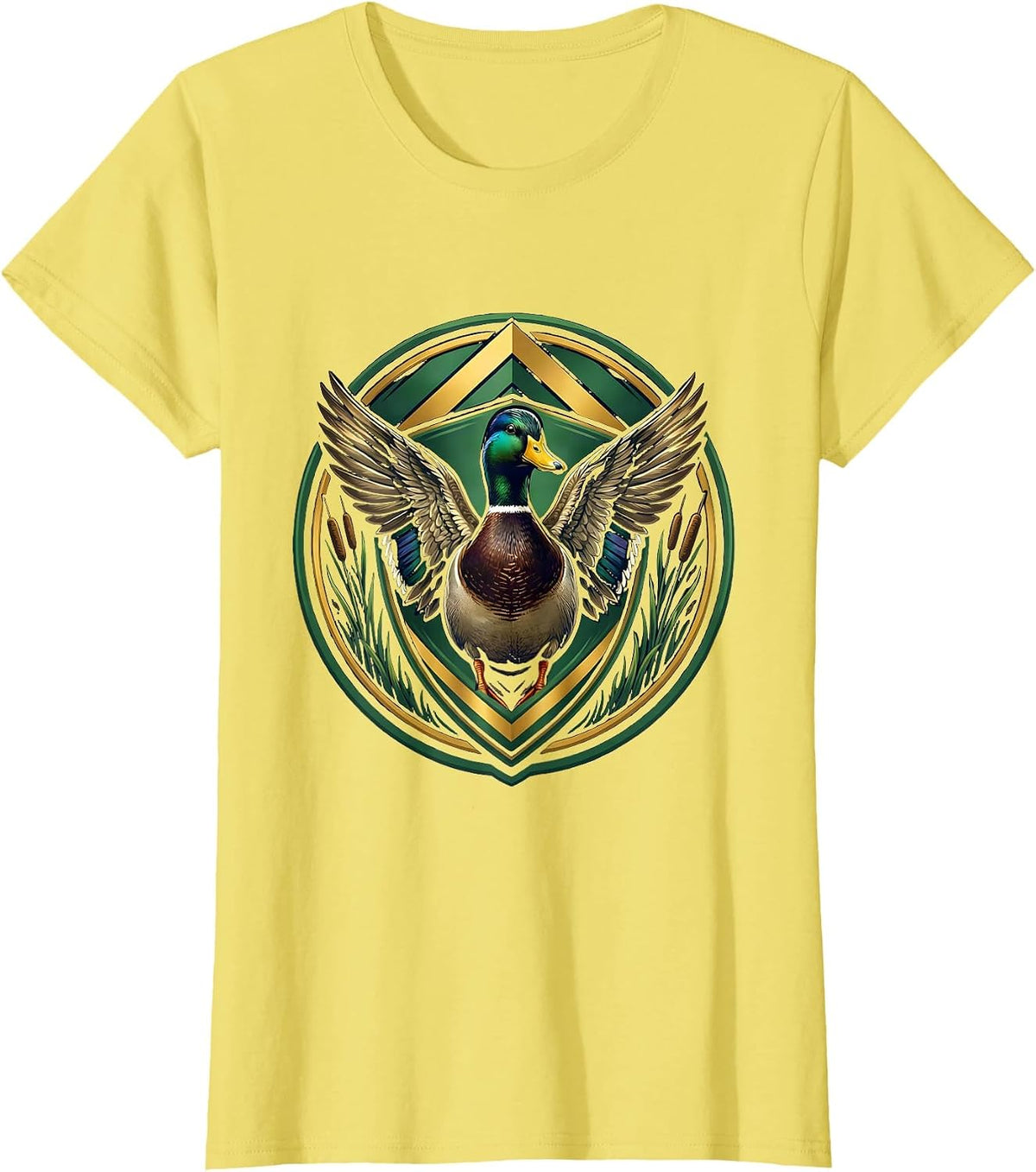 Vintage Duck Stamp Camo Illustration T-Shirt - Lemon Yellow