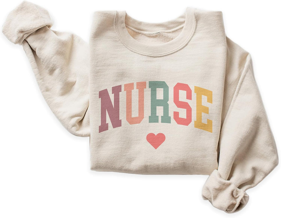 Retro Nurse Heart Sweatshirt, Nursing School Student Graduation, Nurse Appreciation Week Shirt, Nurse Life Unisex Crewneck