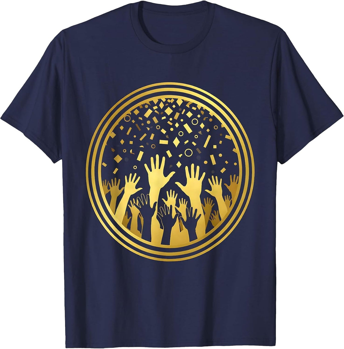 Men's Disco Celebration Hands Reaching Confetti Graphic T-Shirt - Navy Blue