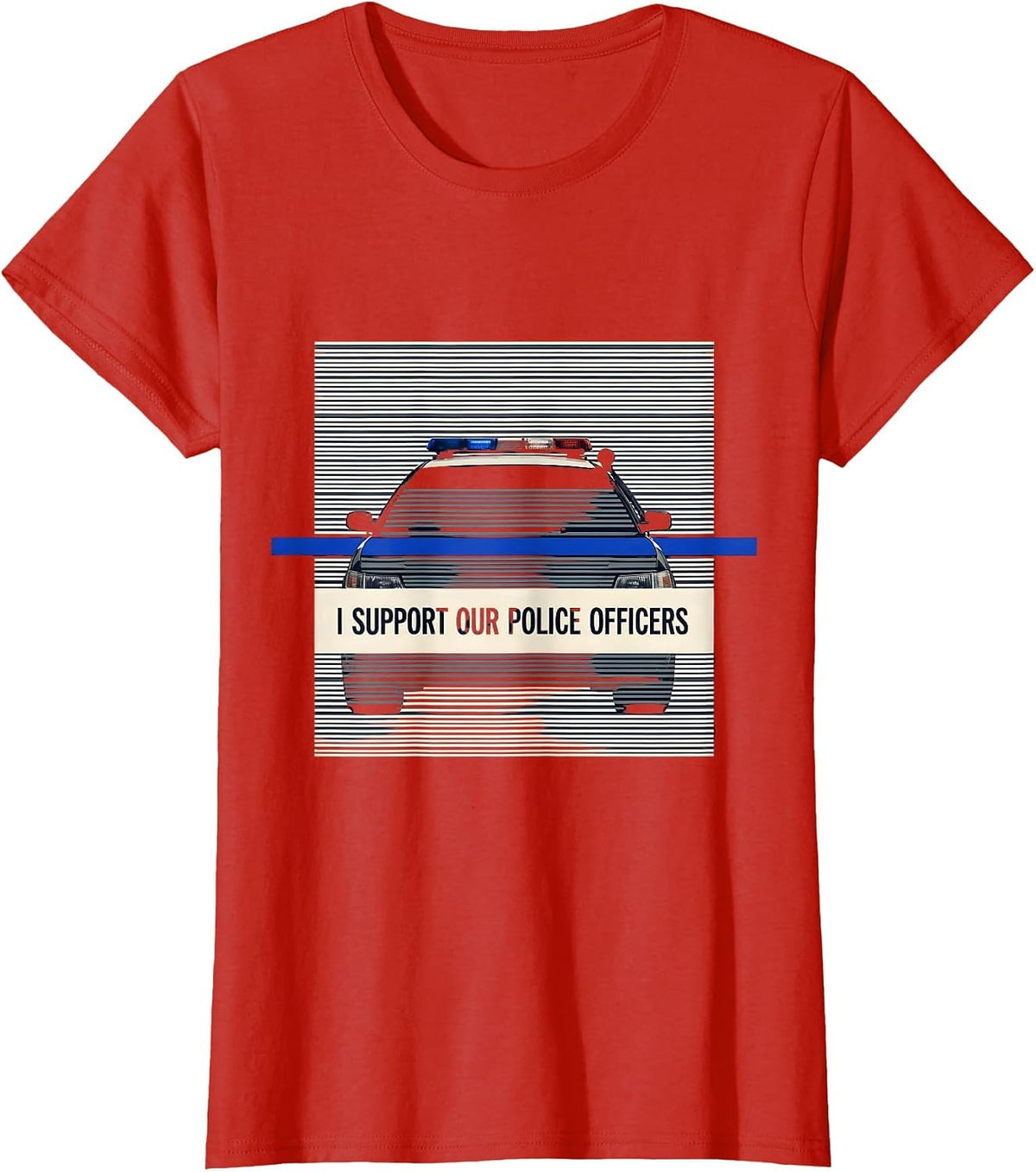 Women's I Support Our Police Officers Thin Blue Line Back the Blue T-Shirt - Red