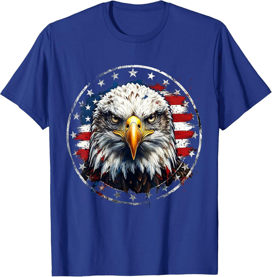 Fierce Bald Eagle Close-Up Patriotic Design T-Shirt - Royal Blue