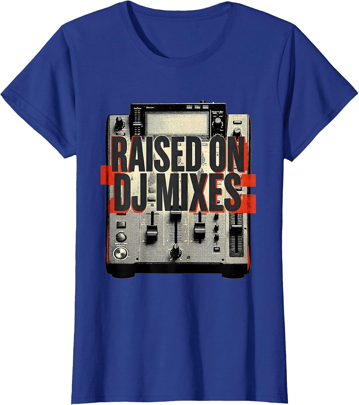Women's Raised On DJ Mixes Vintage 90s Hip-Hop Rap Music DJ Fan T-Shirt - Royal Blue