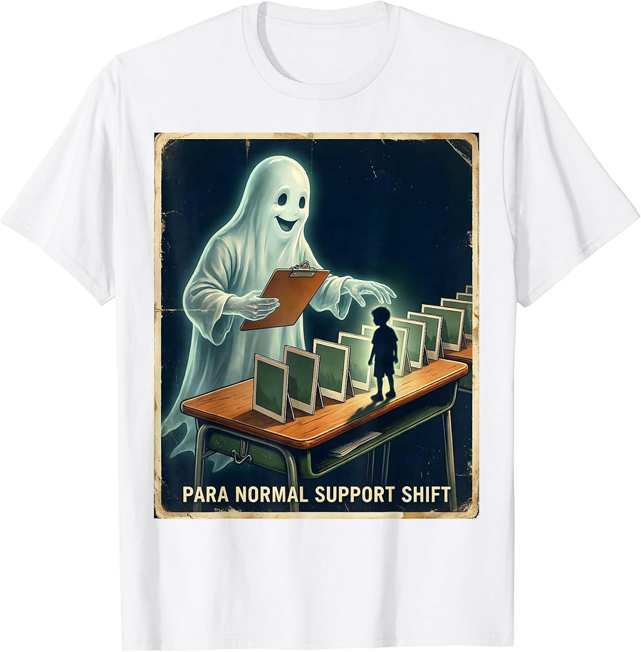 Men's Para Normal Support Shift Vintage Ghost Paraprofessional T-Shirt - White