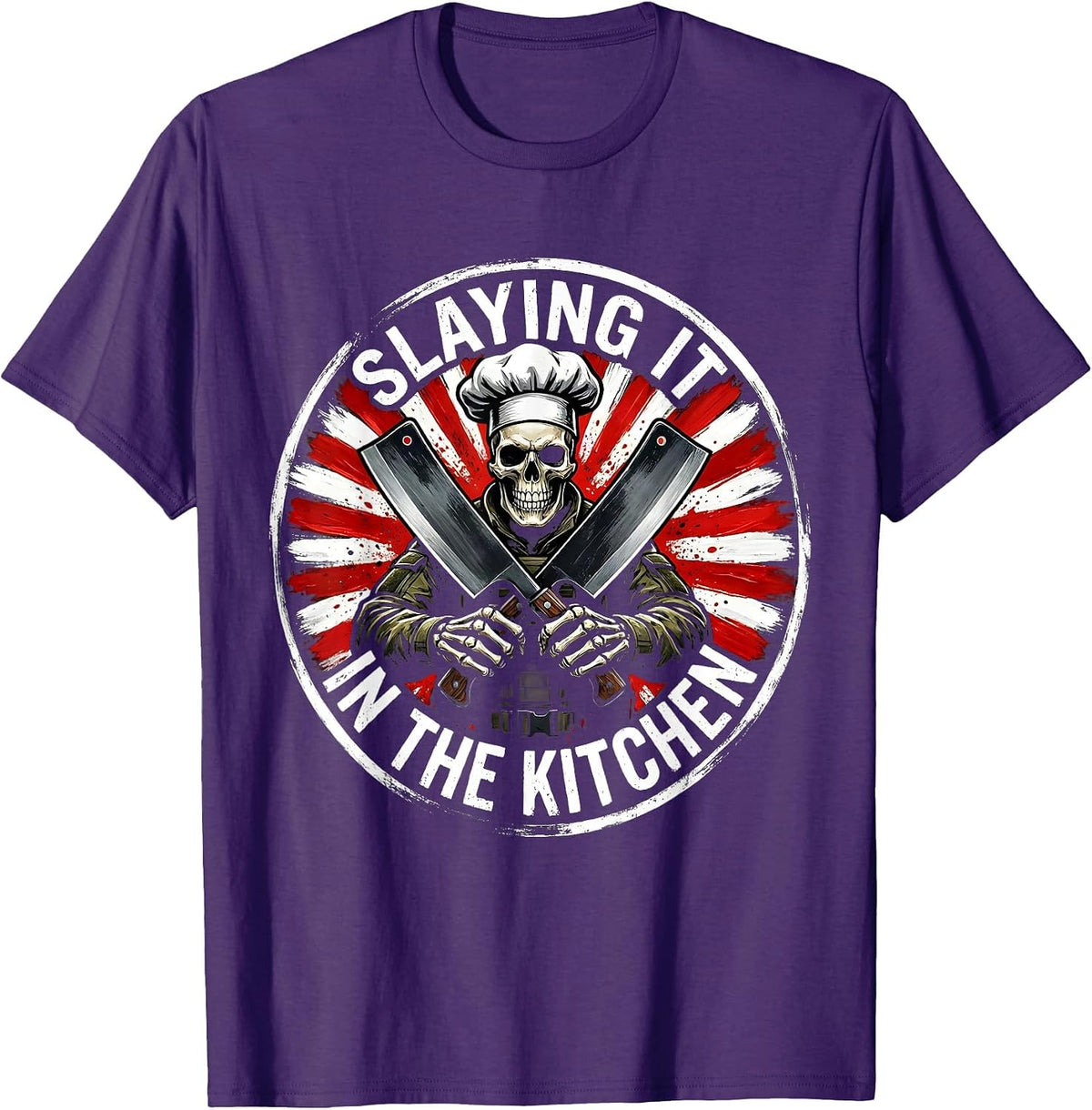 Halloween Skeleton Chef Slaying It In The Kitchen T-Shirt - Purple