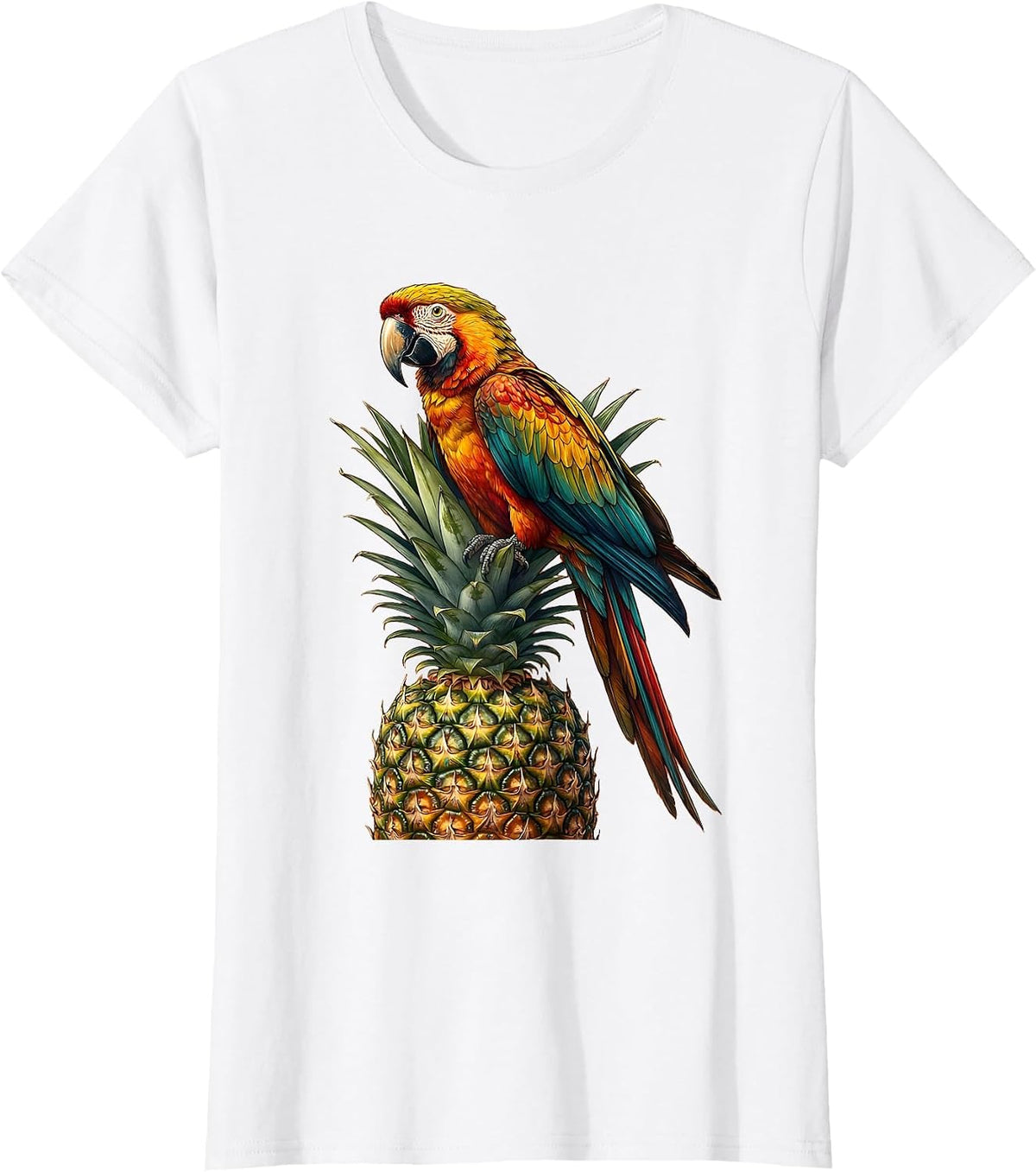 Tropical Parrot on Pineapple Hawaiian Design T-Shirt - White