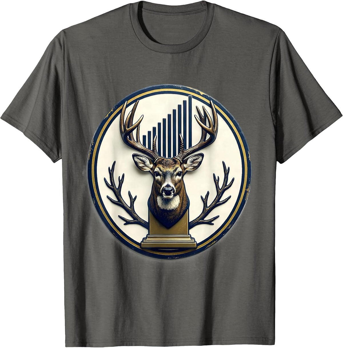 Men's Whitetail Crown Emblem Funny Hunting Dad Gift T-Shirt - Asphalt Grey
