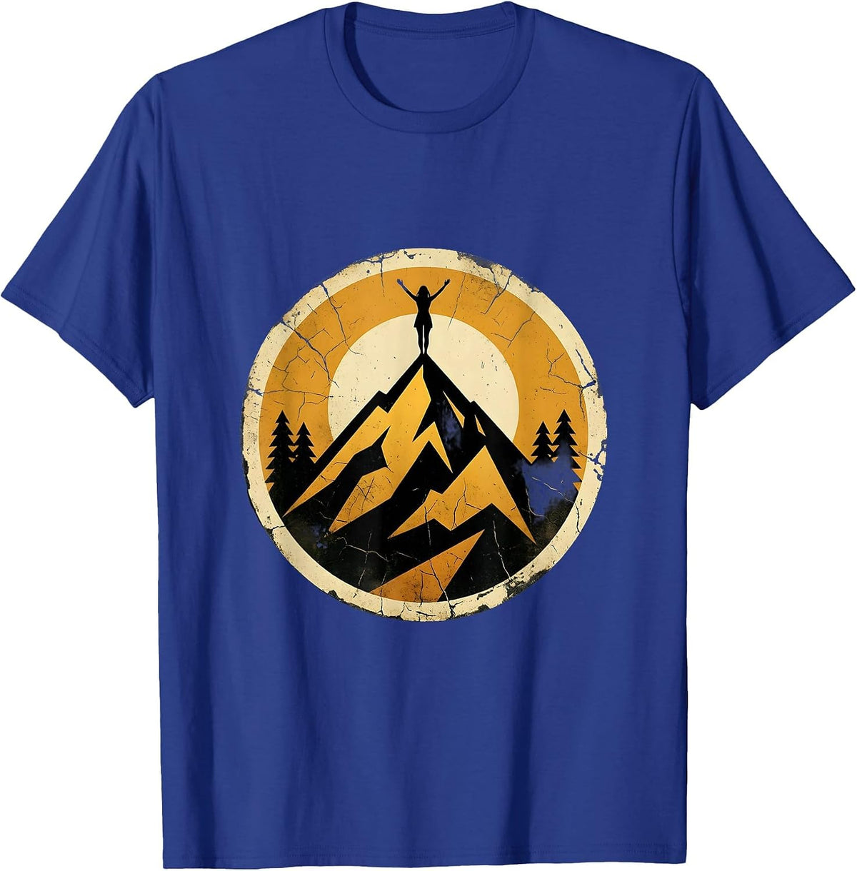Summit Silhouette Rocky Peak Mountain Climbing T-Shirt - Royal Blue