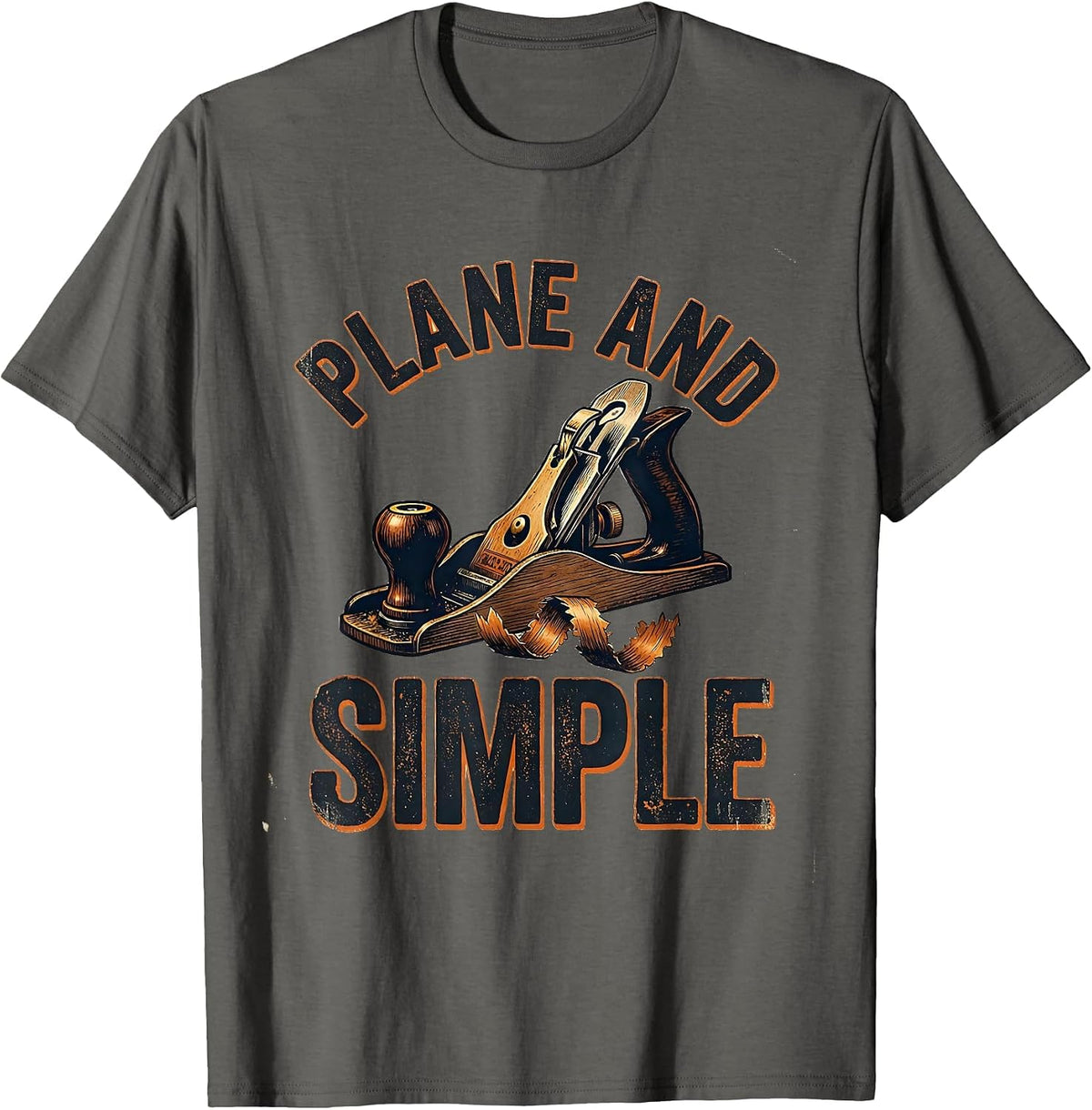 Men's Plane And Simple Vintage Carpenter Dad Humor Woodworking T-Shirt - Asphalt Grey