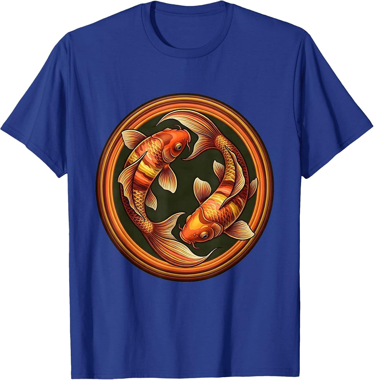 Men's Intertwined Koi Fish Circle Couples Design T-Shirt - Royal Blue