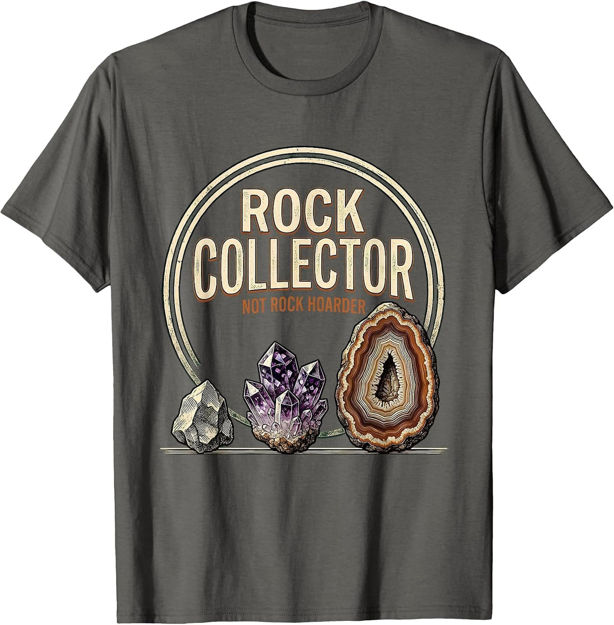 Rock Collector, Not Rock Hoarder Vintage Geology Enthusiast T-Shirt - Asphalt Grey