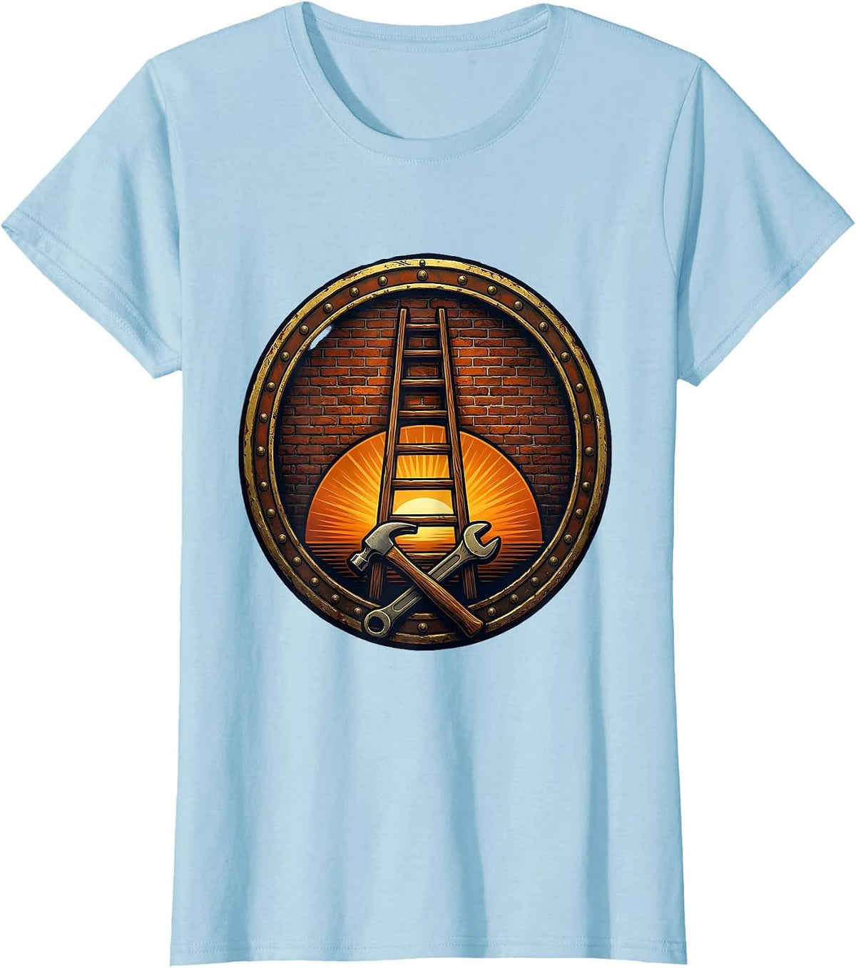 Labor Day Ladder Brick Wall Dusk Illustration T-Shirt - Baby Blue
