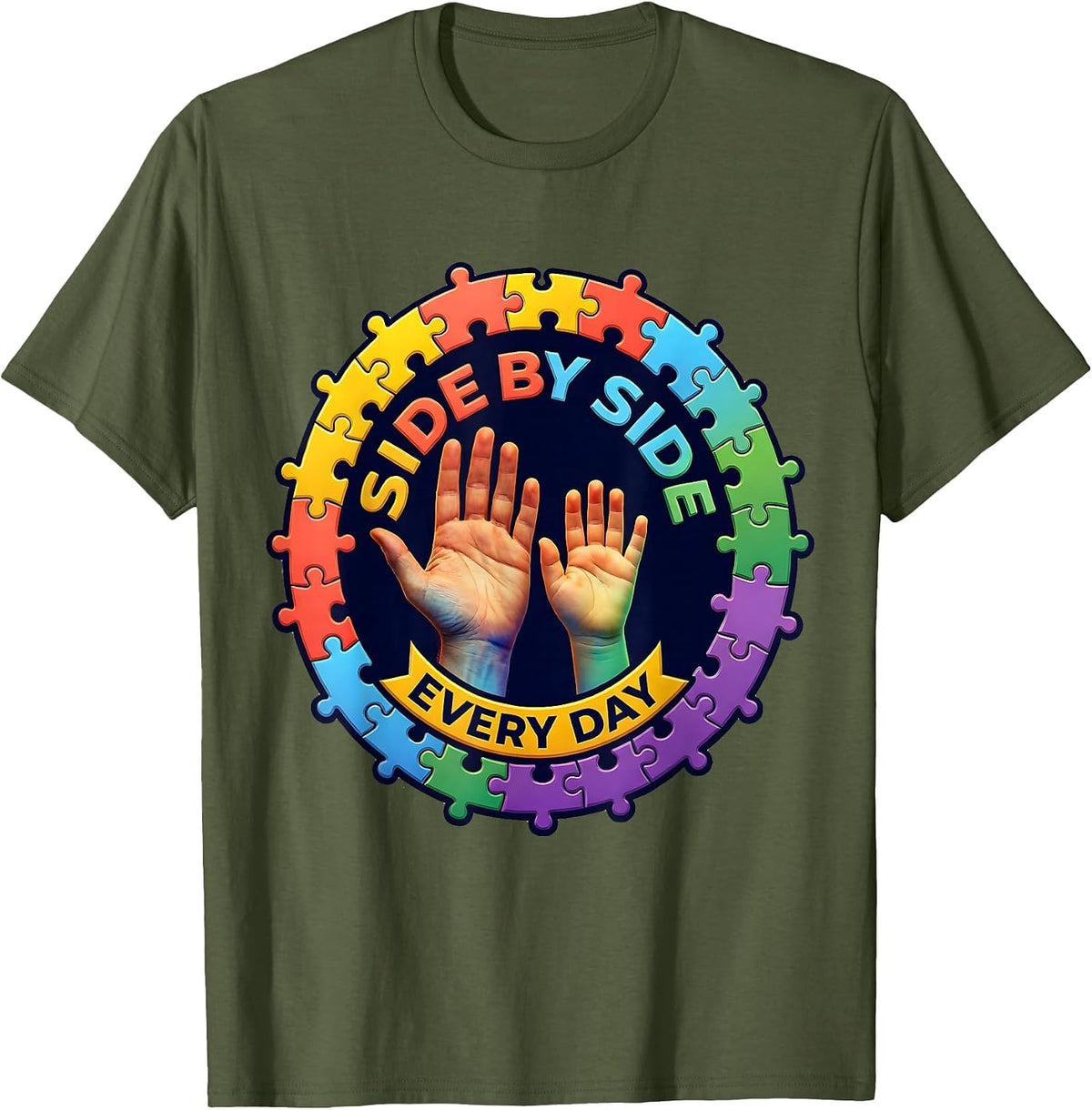Side by Side Every Day Paraprofessional Design T-Shirt - Olive Green