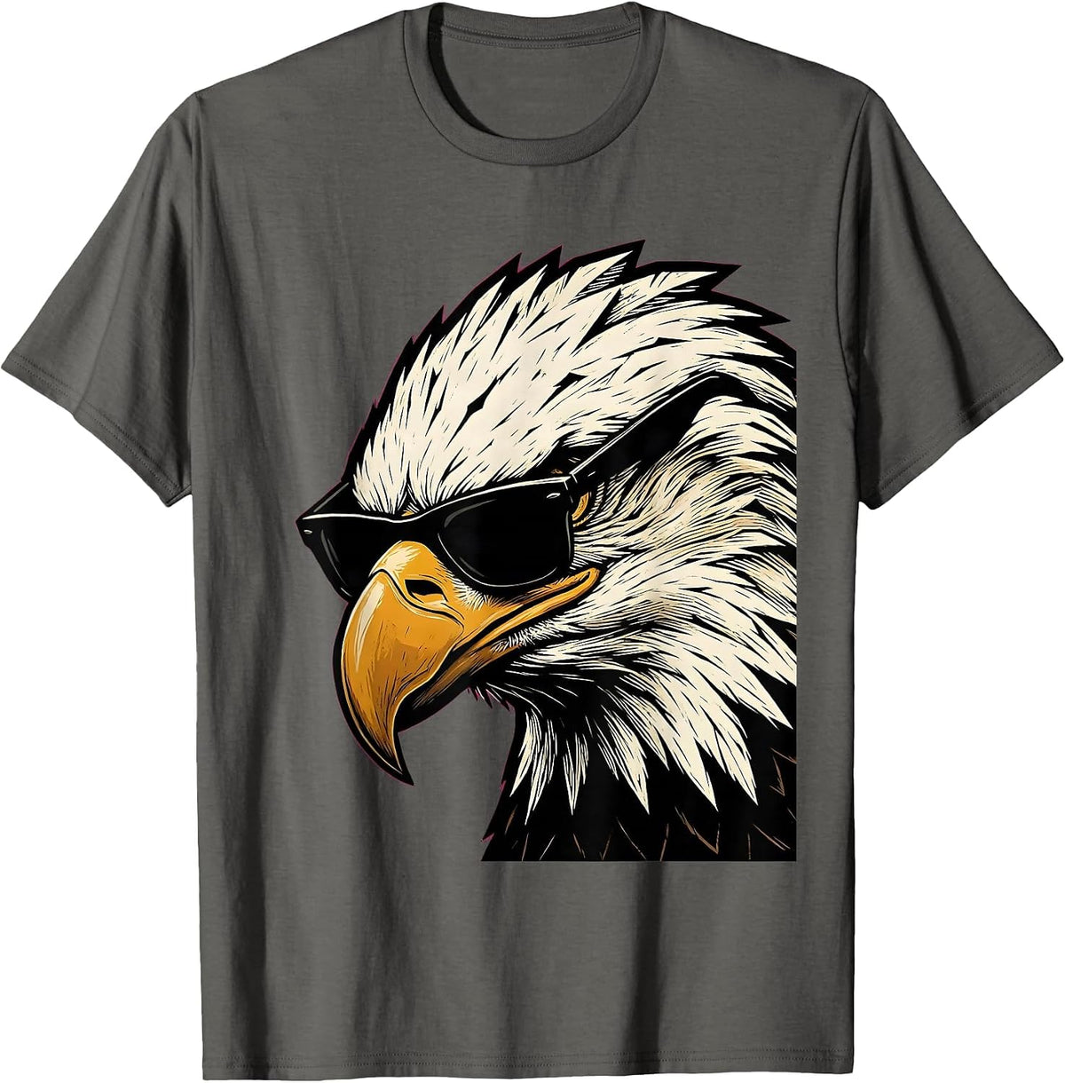 Men's Bald Eagle Sunglasses Linocut Eagle Fan Novelty T-Shirt - Asphalt Grey