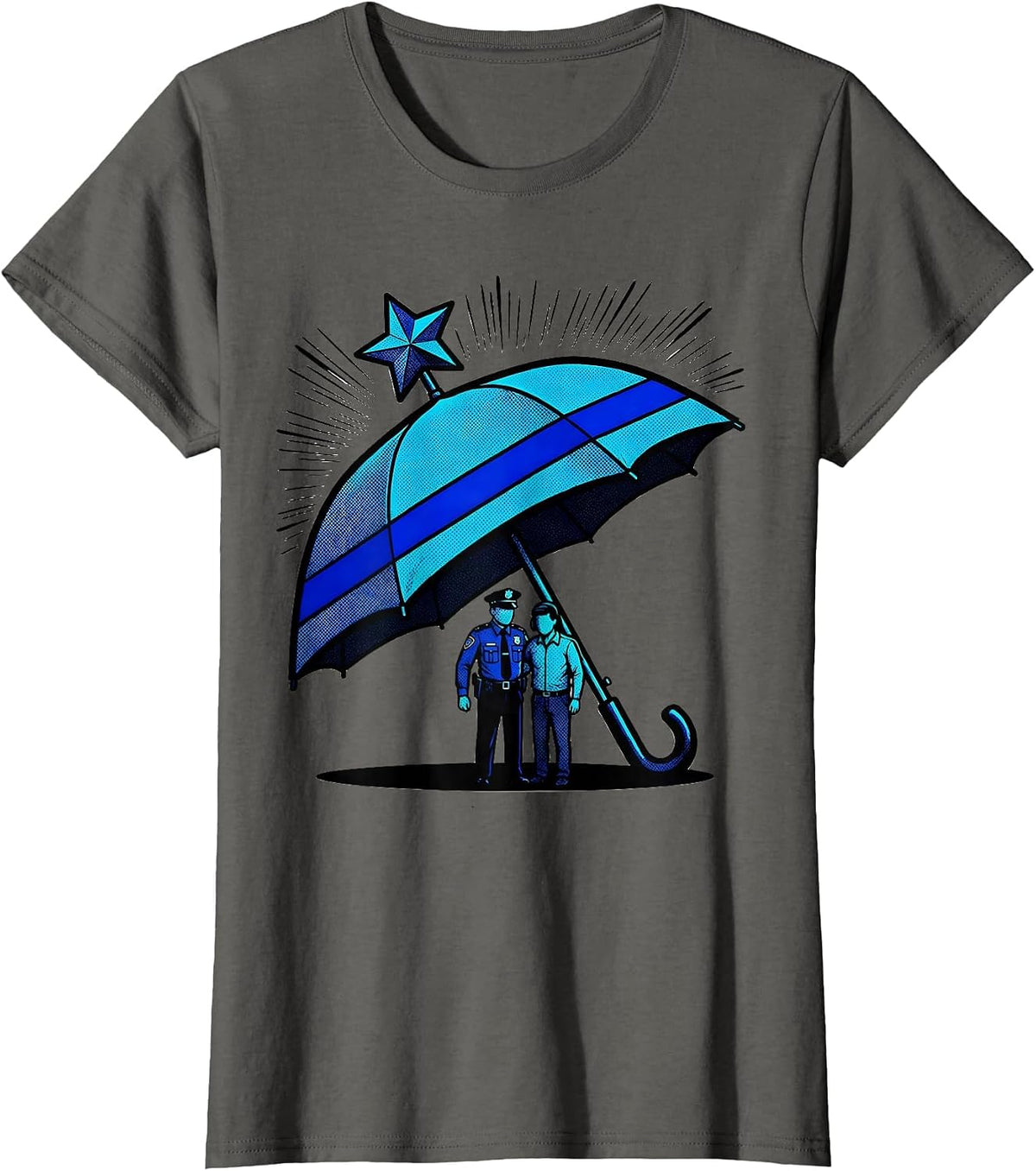 Women's Thin Blue Line Umbrella Officer Supporter Pop Art T-Shirt - Asphalt Grey