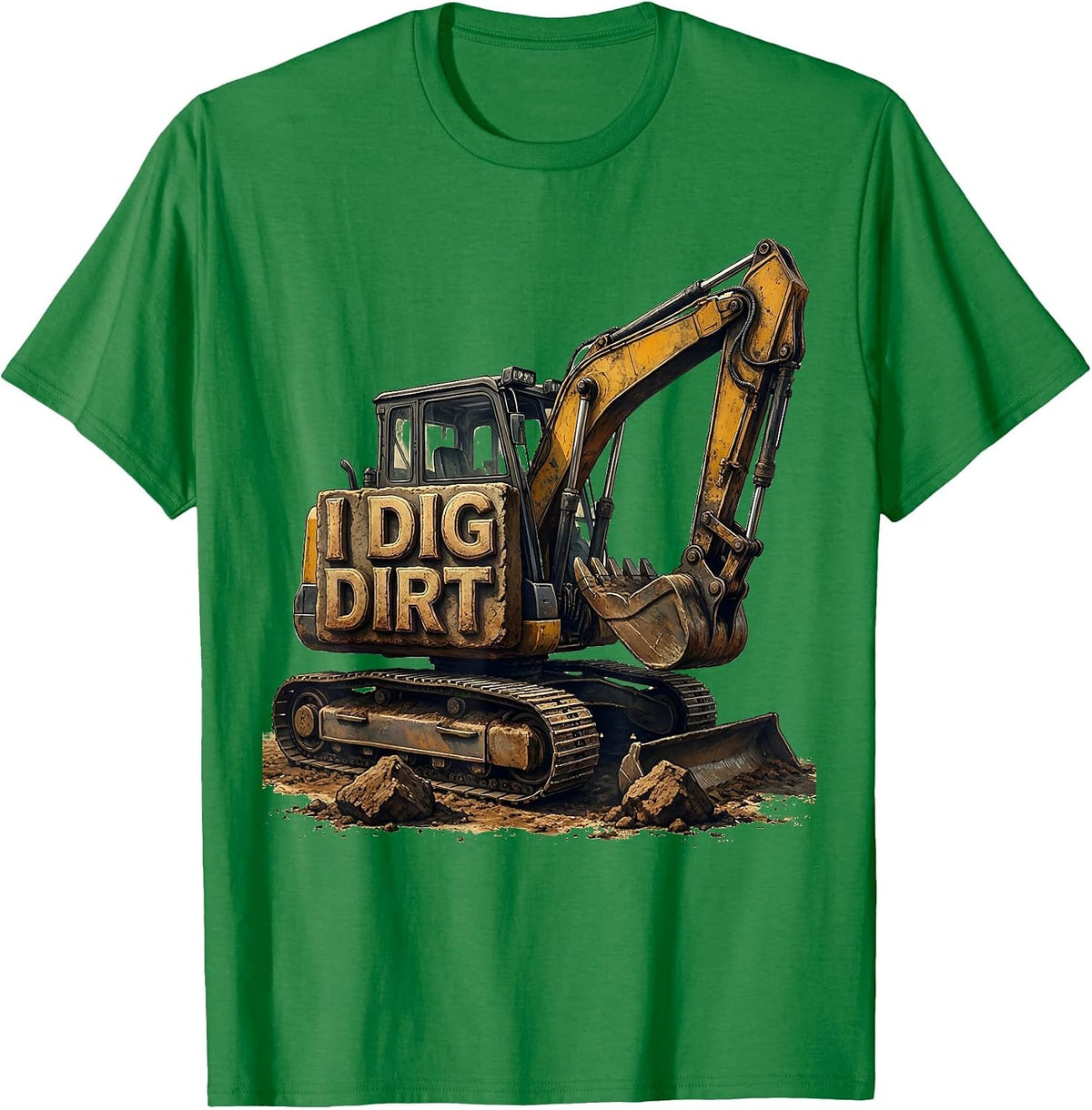 Men's I Dig Dirt Distressed Funny Excavator Construction Vehicle T-Shirt - Kelly Green