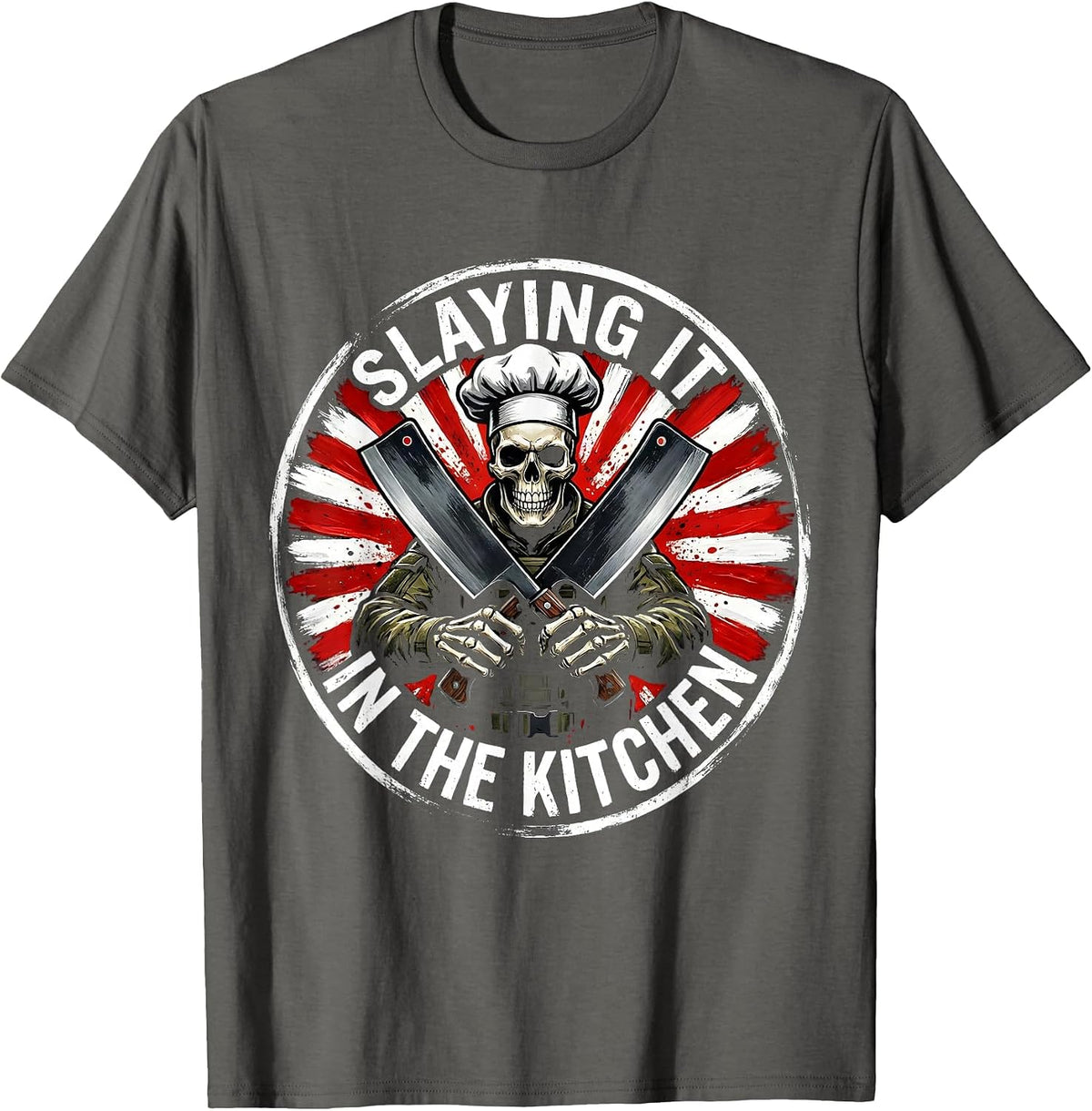 Halloween Skeleton Chef Slaying It In The Kitchen T-Shirt - Asphalt Grey