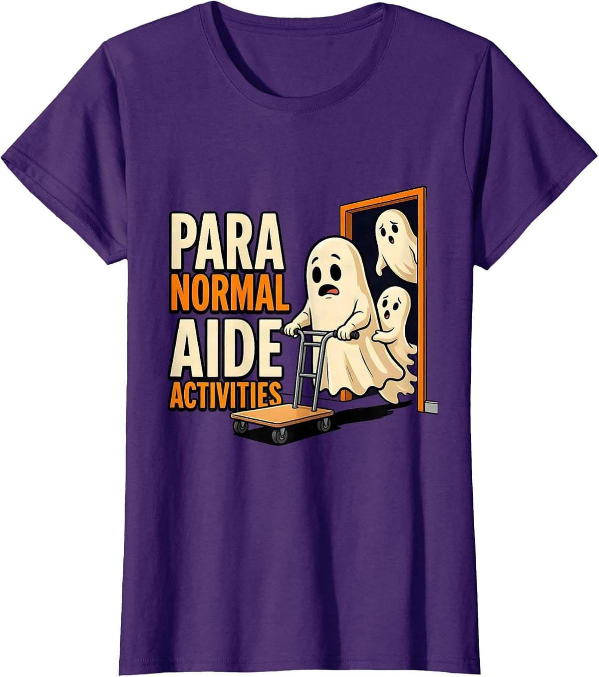 Women's Para Normal Aide Activities Cartoon Ghost Paraprofessional T-Shirt - Purple