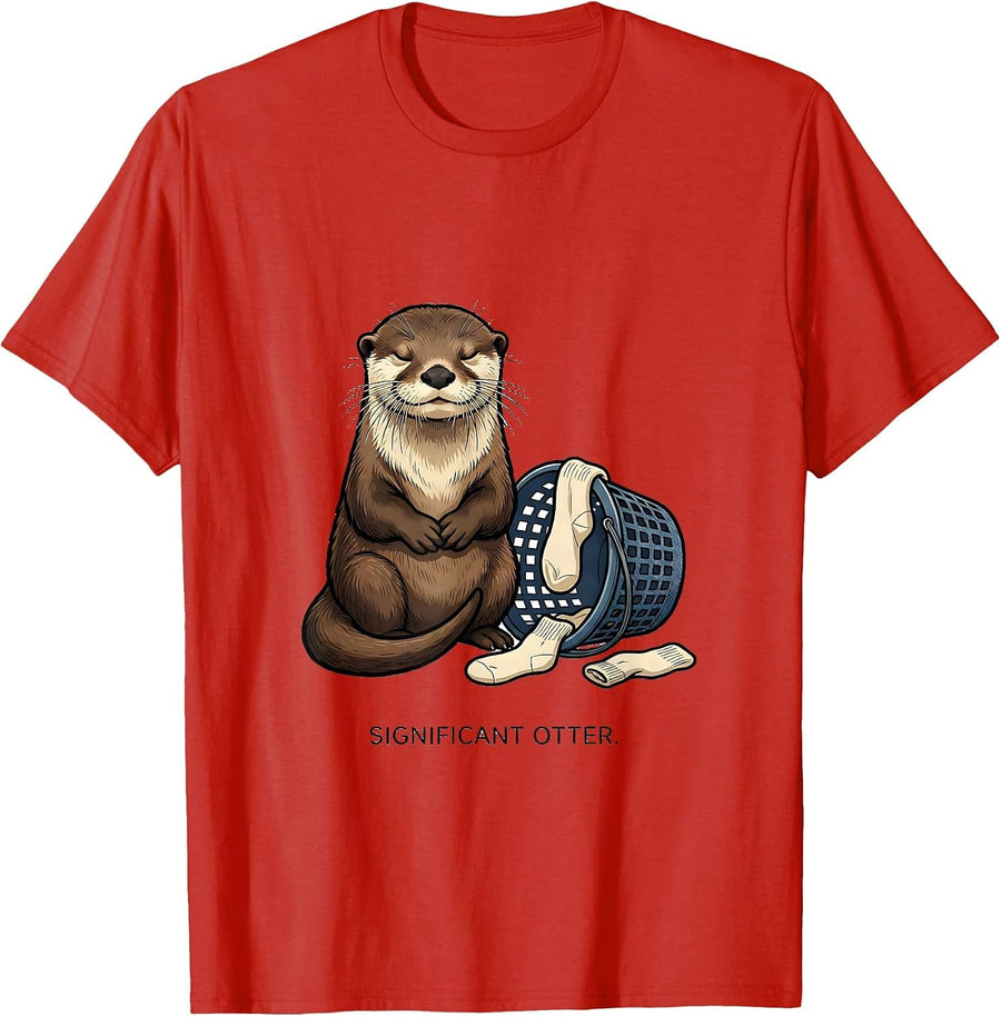 Men's Round Otter Chibi Funny Animal Lover Gift T-Shirt - Red