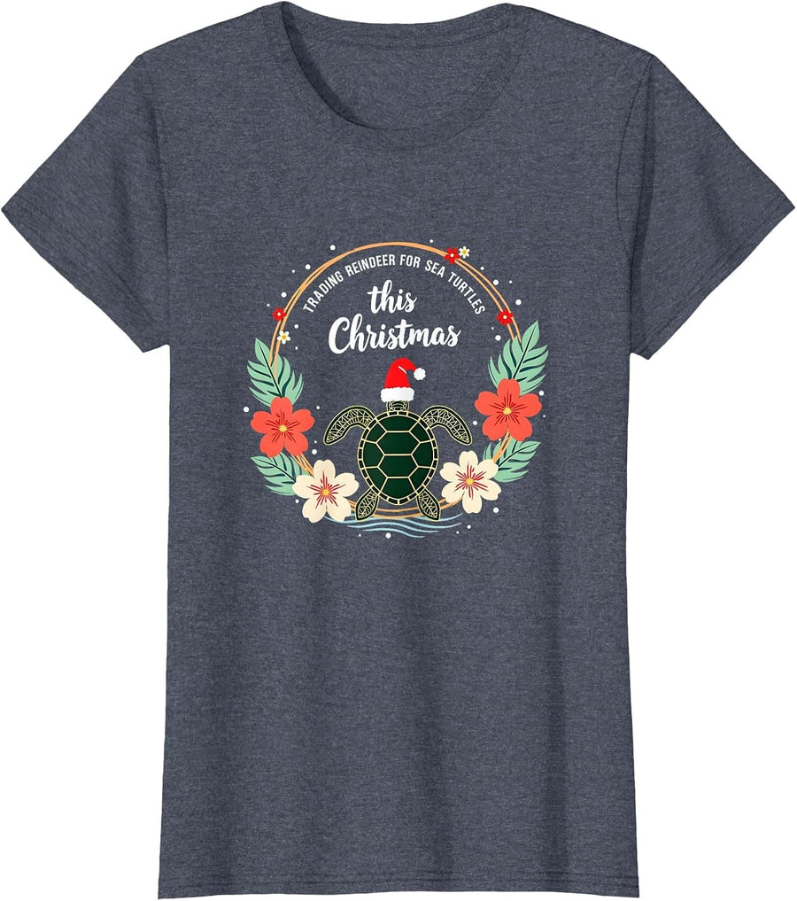 Mademark Octopus & Sea Creatures T-Shirt - Heather Blue-trading Reindeer for Sea Turtles Hawaiian