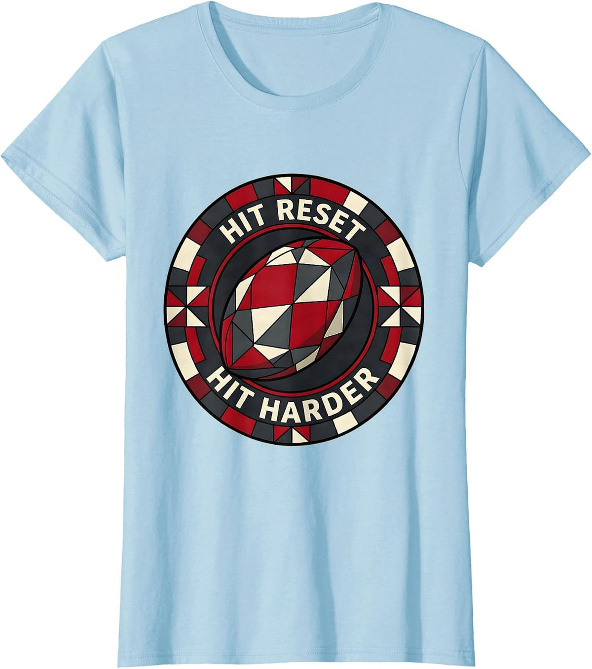 Women's Hit Reset Hit Harder Rugby Graphic Design T-Shirt - Baby Blue