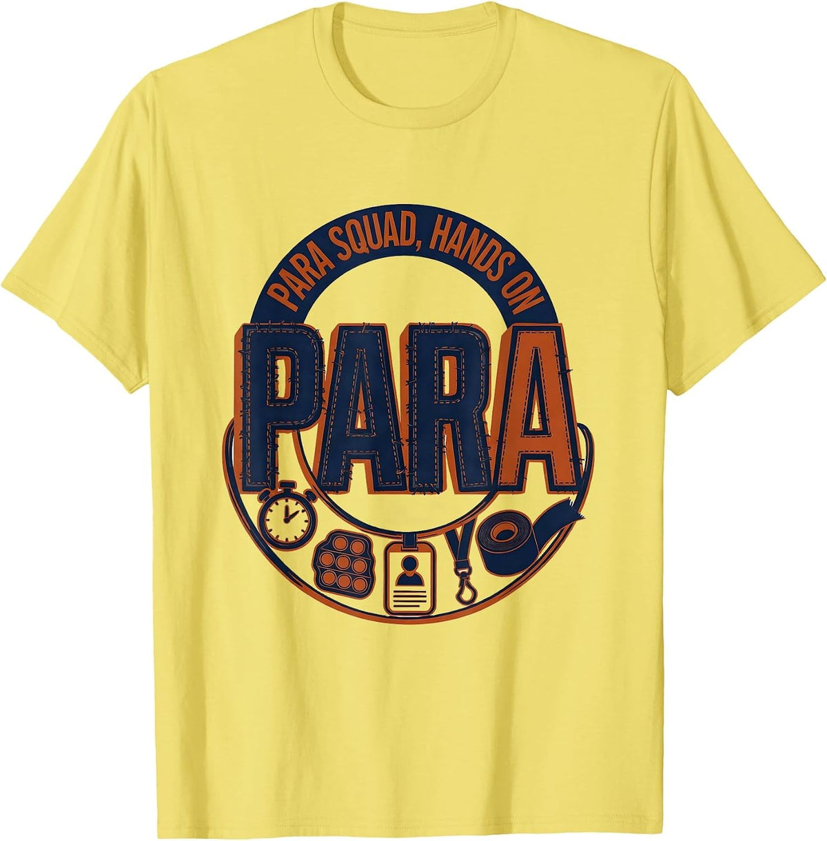 Men's Para Squad Hands On Bold Screenprint Back To School T-Shirt - Lemon Yellow