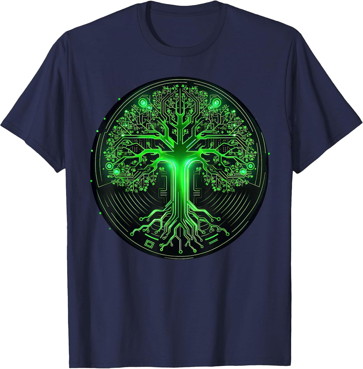 Tree of Life Computer Science Programming Printed Circuit Board T-Shirt - Navy Blue