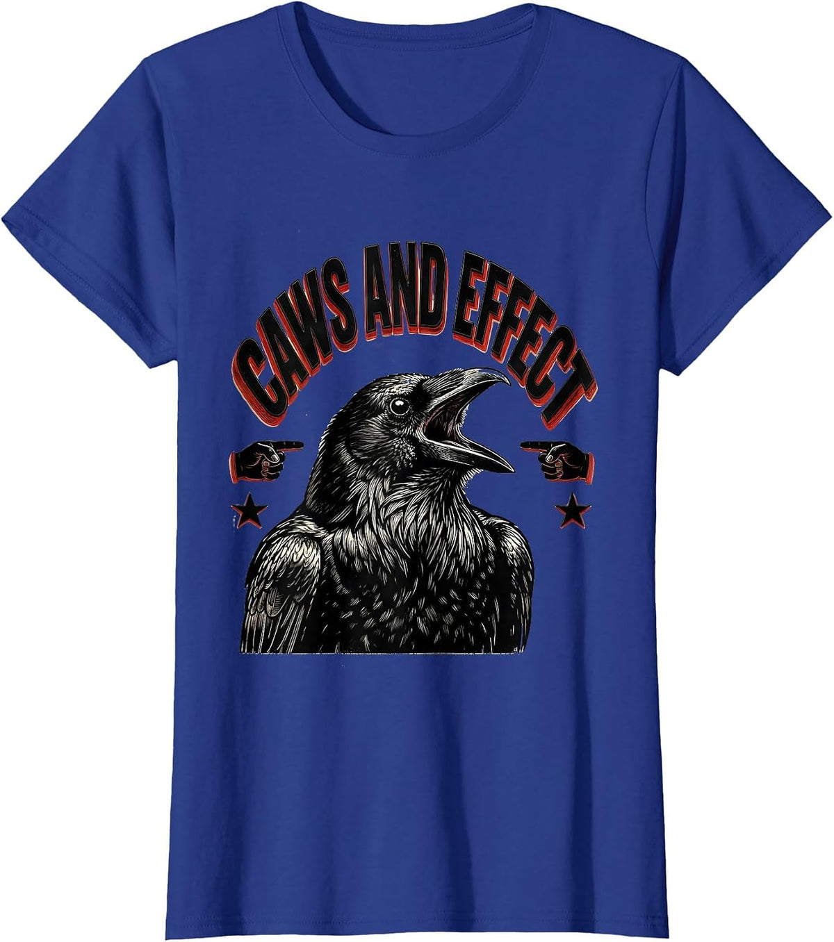 Women's Caws and Effect Funny Crow Bird Design T-Shirt - Royal Blue