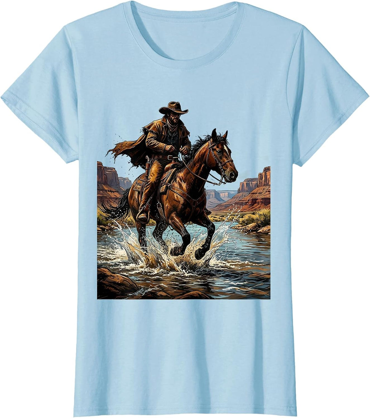 Wrangler River Crossing Western Horseback Riding T-Shirt - Baby Blue