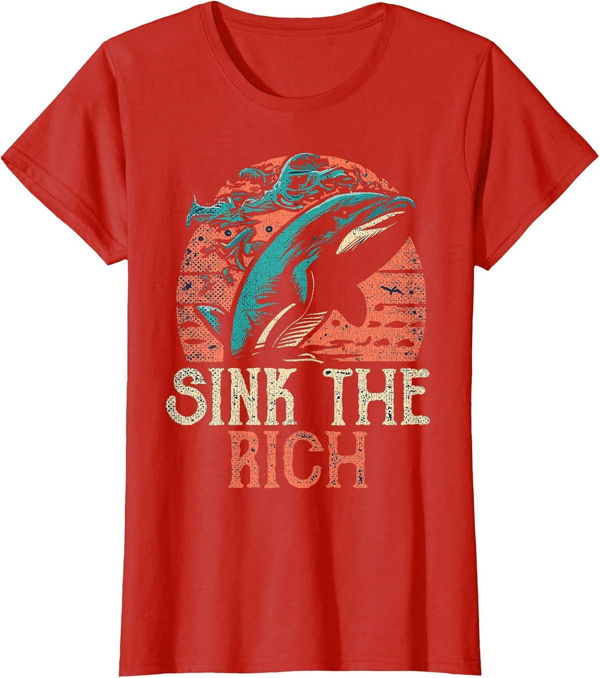 Sink The Rich Orca Killer Whales Against Billionaires T-Shirt - Red