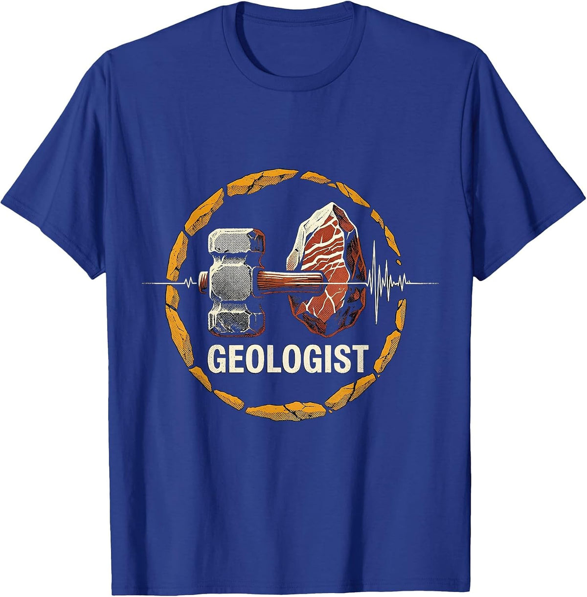 Men's Geologist Heartbeat Pulse EKG Rock Hammer Geology Hobby T-Shirt - Royal Blue