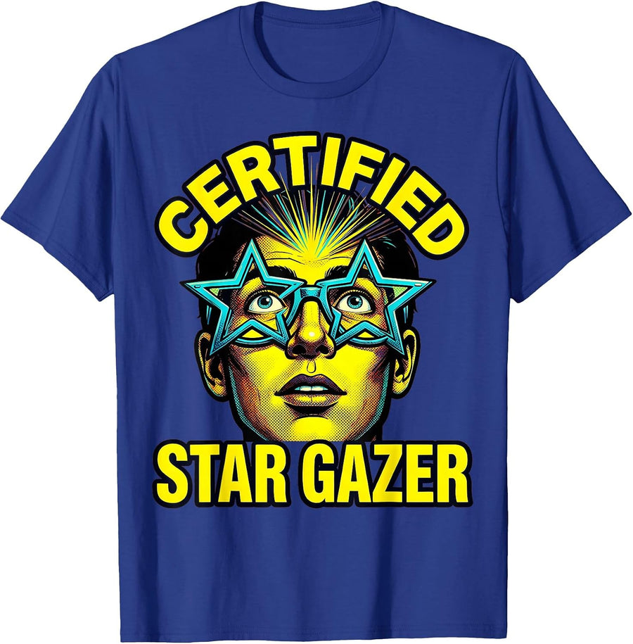 Certified Star Gazer Astronomy Lover Design T-Shirt - Royal Blue