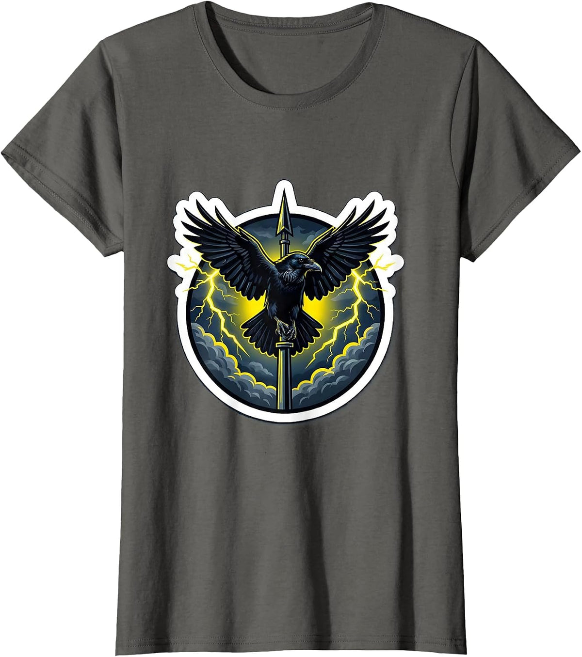 Women's Crow on Lightning Rod Storm Illustration T-Shirt - Asphalt Grey