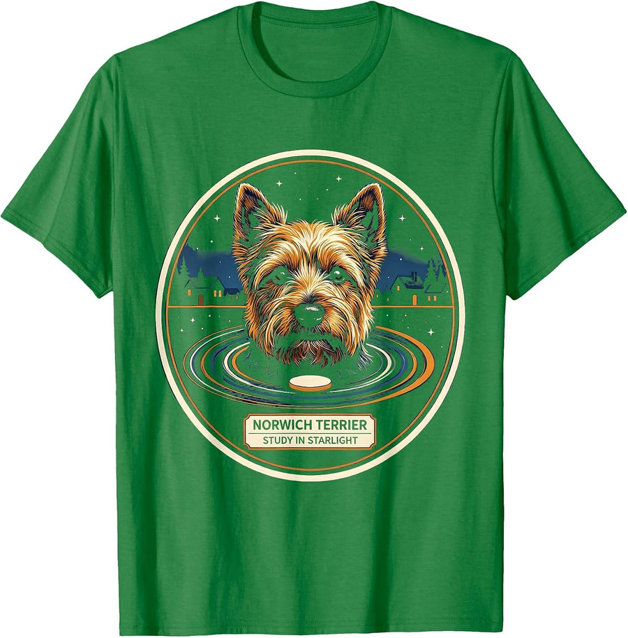 Men's Norwich Terrier Study In Starlight Editorial Conceptual Dog T-Shirt - Kelly Green