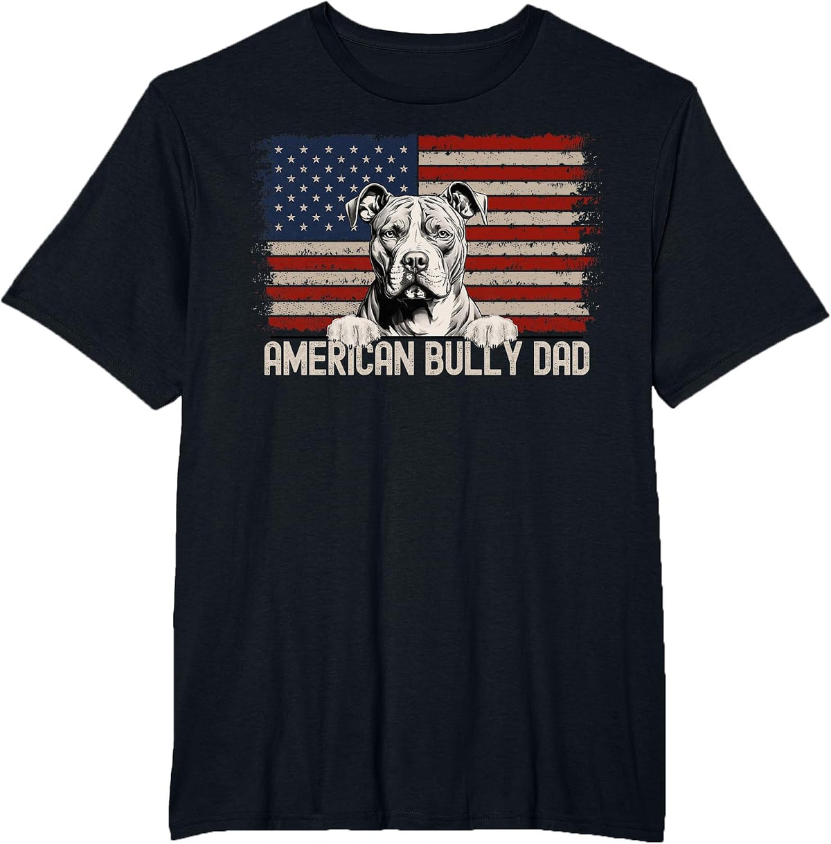 Best Dog Dad Ever American Flag - American Bully Dad T-Shirt - Black