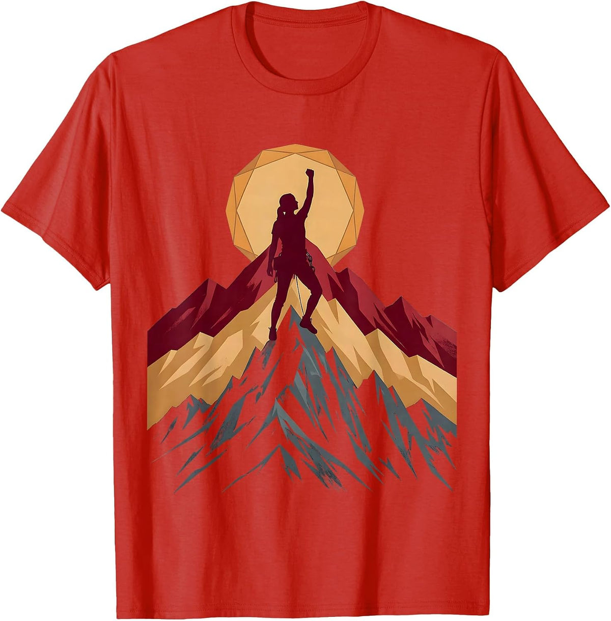 Woman Climber Reaching Mountain Summit Peak T-Shirt - Red