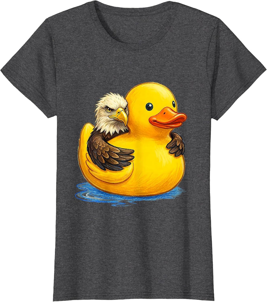 Women's Bald Eagle With Sunglasses Naive Kidcore Family Humor T-Shirt - Dark Heather Grey