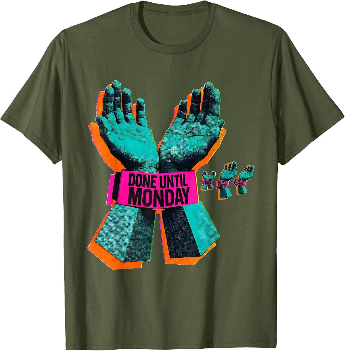 Men's Done Until Monday Risograph ASL Sign Language Teacher Deaf T-Shirt - Olive Green