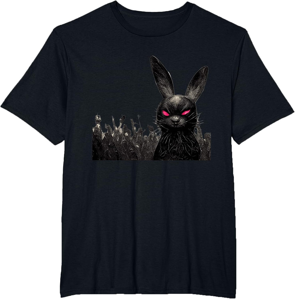 Black Bunny Red Eyes Heavy-Metal Music Scary Halloween T-Shirt - Black