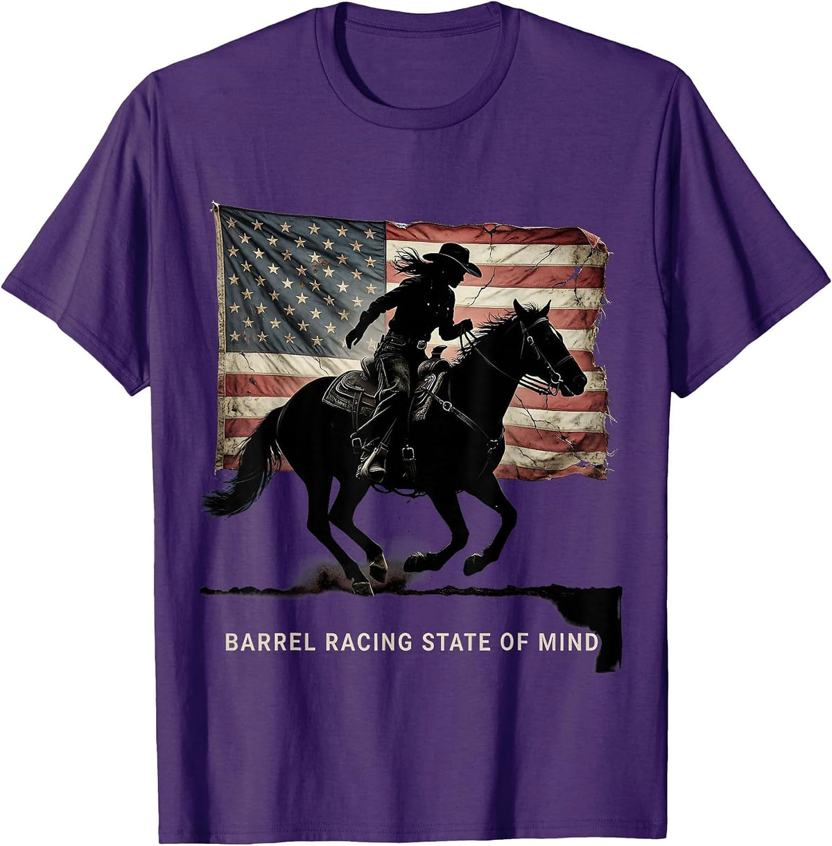 Barrel Racing State Of Mind Cowgirl Design T-Shirt - Purple