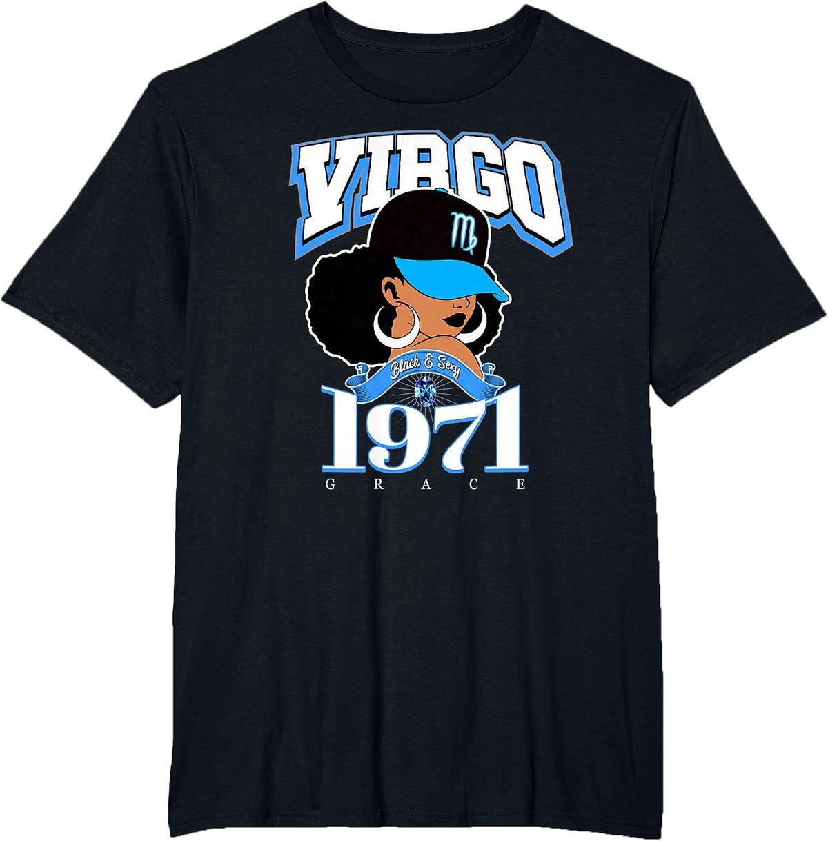 Virgo 1971 Melanin Goddess Astrology Clothing T-Shirt - Black