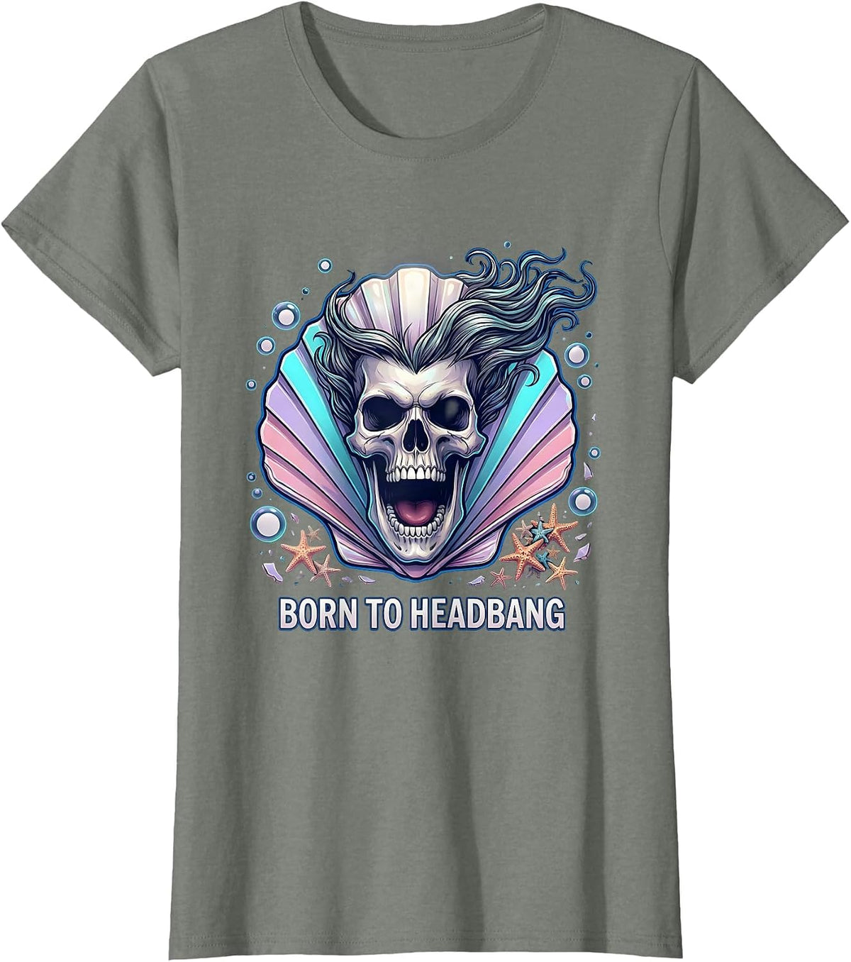 Born to Headbang Heavy Metal Graphic Design T-Shirt - Olive Heather
